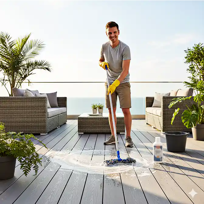 Hombre limpiando tarima