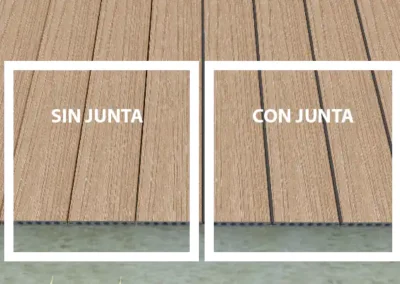 Ejemplo de 2 tarimas en render con junta y sin junta de goma
