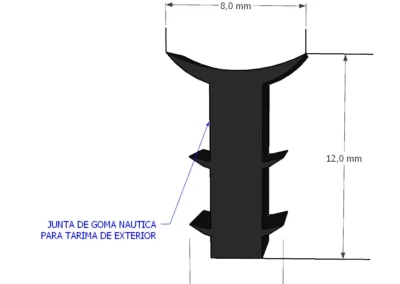 Corte con medidas de junta de goma náutica Deckron