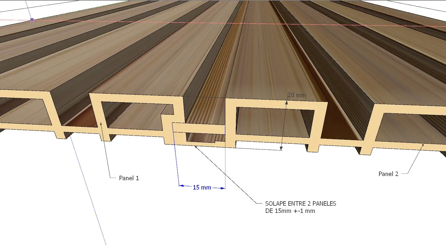 Solape entre 2 paneles PVC-ASA-15mm